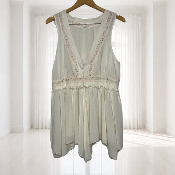 Intimately Free People Eyelet Boho Tunic Top | Medium | Raw Hem Cotton Trim - Picture 2 of 13